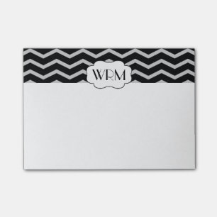Post-it® Chevron gris et noir à motifs monogramme