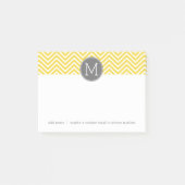 Post-it® Chevron jaune et gris Motif avec Monogramme (Devant)