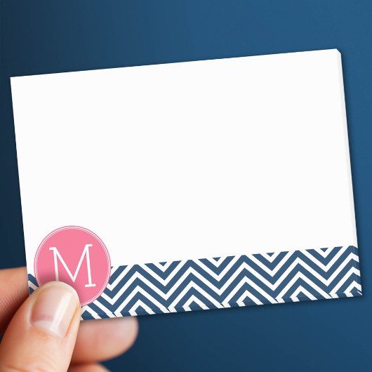 Post-it® Chevrons bleu marine et magenta sur mesure Monogra