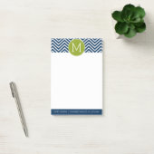 Post-it® Chevrons bleu marine et vert citron Monogramme per (Bureau)