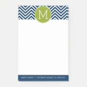 Post-it® Chevrons bleu marine et vert citron Monogramme per (Devant)