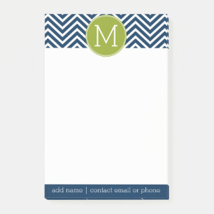 Post-it® Chevrons bleu marine et vert citron Monogramme per