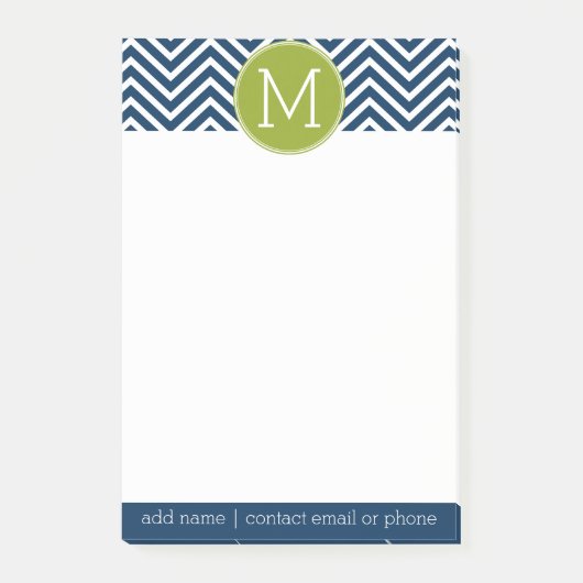 Post-it® Chevrons bleu marine et vert citron Monogramme per (Devant)