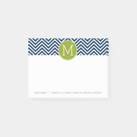 Post-it® Chevrons bleu marine et vert citron Monogramme per (Devant)