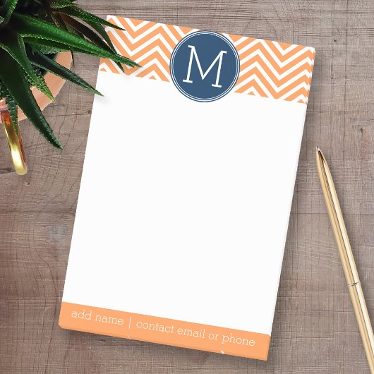 Post-it® Chevrons de marine et d'orange avec Monogramme per