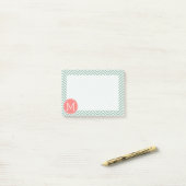 Post-it® Chevrons de menthe et de corail avec Monogramme pe (Sur un bureau)