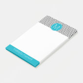 Post-it® Chevrons gris et Aqua avec monogramme (Incliné)