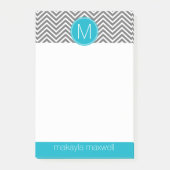 Post-it® Chevrons gris et Aqua avec monogramme (Devant)