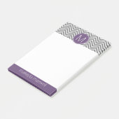 Post-it® Chevrons gris et aubergines avec Monogramme person (Incliné)