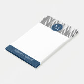 Post-it® Chevrons gris et bleu marine avec monogramme (Incliné)