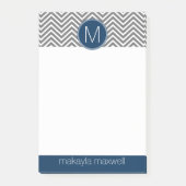 Post-it® Chevrons gris et bleu marine avec monogramme (Devant)