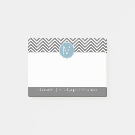 Post-it® Chevrons gris et bleu pastel avec Monogramme perso (Devant)