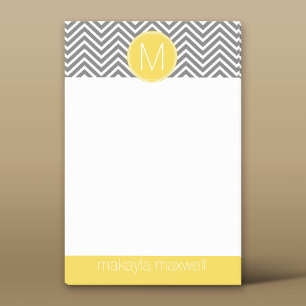 Post-it® Chevrons gris et jaune avec Monogramme personnalis
