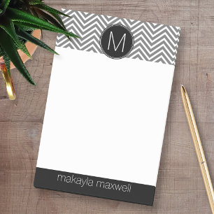 Post-it® Chevrons gris et noirs avec Monogramme personnalis