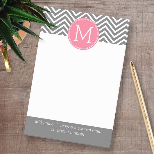Post-it® Chevrons gris et rose avec Monogramme personnalisé