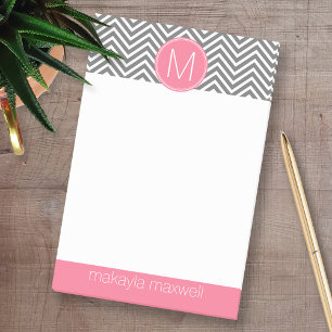 Post-it® Chevrons gris et roses avec le monogramme fait sur