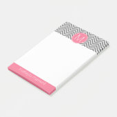 Post-it® Chevrons gris et roses avec monogramme (Incliné)