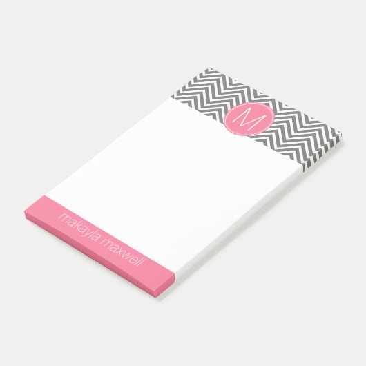 Post-it® Chevrons gris et roses avec monogramme (Incliné)