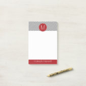 Post-it® Chevrons gris et rouge avec Monogramme personnalis (Sur un bureau)
