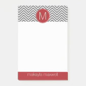 Post-it® Chevrons gris et rouge avec Monogramme personnalis (Devant)