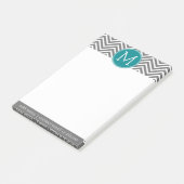 Post-it® Chevrons Turquoise et Charbon Monogramme personnal (Incliné)