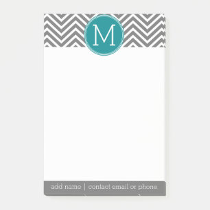 Post-it® Chevrons Turquoise et Charbon Monogramme personnal