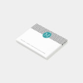 Post-it® Chevrons Turquoise et Charbon Monogramme personnal (Incliné)