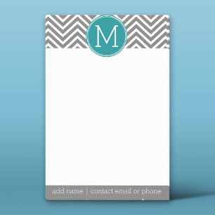 Post-it® Chevrons Turquoise et Charbon Monogramme personnal