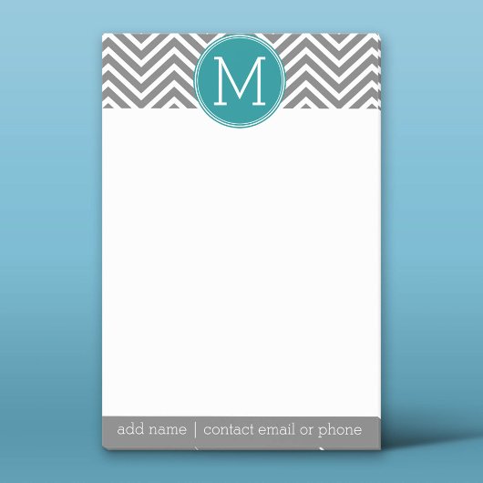 Post-it® Chevrons Turquoise et Charbon Monogramme personnal