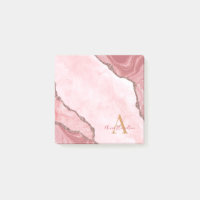 Chic Blush Rose Or Agate Géode Monogramme