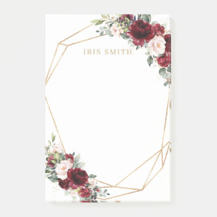 Post-it® Chic Bourgogne Rouge Blush Rose Floral Or Géomét