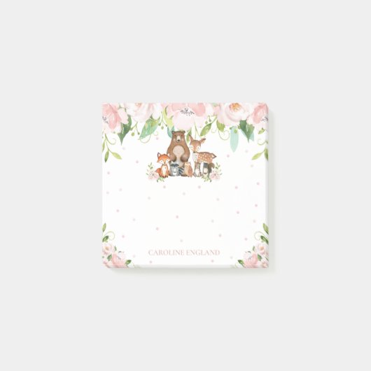 Post-it® Chic mignon Animaux Bois Fleurs Roses (Devant)