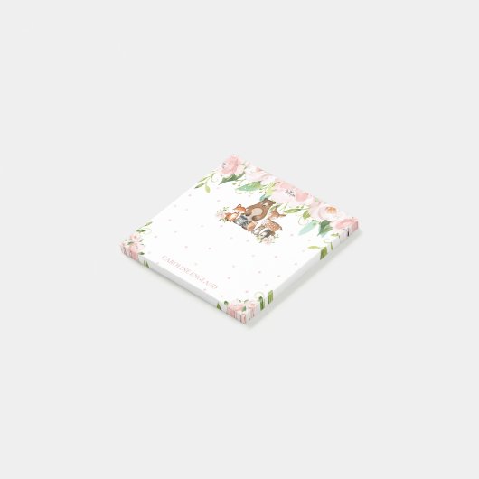 Post-it® Chic mignon Animaux Bois Fleurs Roses (Incliné)