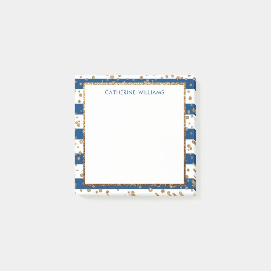 Post-it® Chic Navy Bleu Blancs Parties scintillant Or Bleu  (Devant)