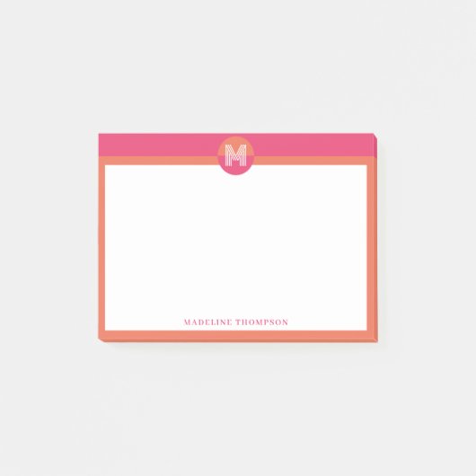 Post-it® Chic Rose Orange Géométrique Monogramme Moderne (Devant)