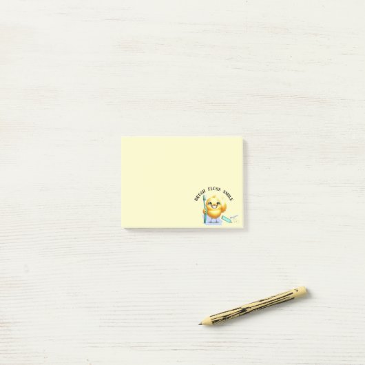 Post-it® Chick souriant avec slogan dentaire (Sur un bureau)