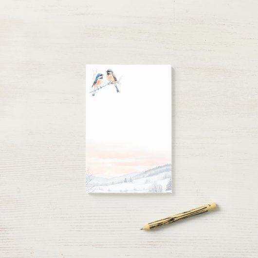 Post-it® Chickadee Bird in Winter Christmas (Sur un bureau)