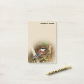 Post-it® Chickadee Songbird dans l'arbre à dos de châtaigni (Sur un bureau)