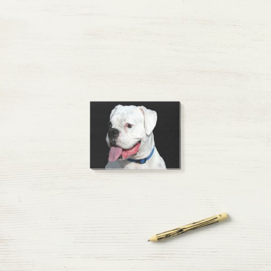 Post-it® Chien blanc de boxeur (Sur un bureau)