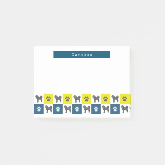 Post-it® Chien Cavapoo et cordes bleu et jaune paw (Devant)