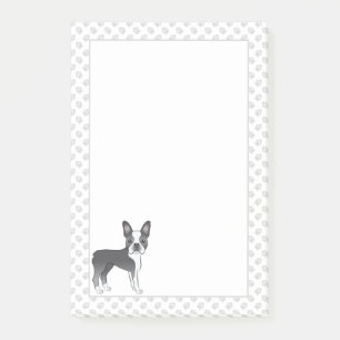 Post-it® Chien de dessin animé Boston Terrier bleu et blanc