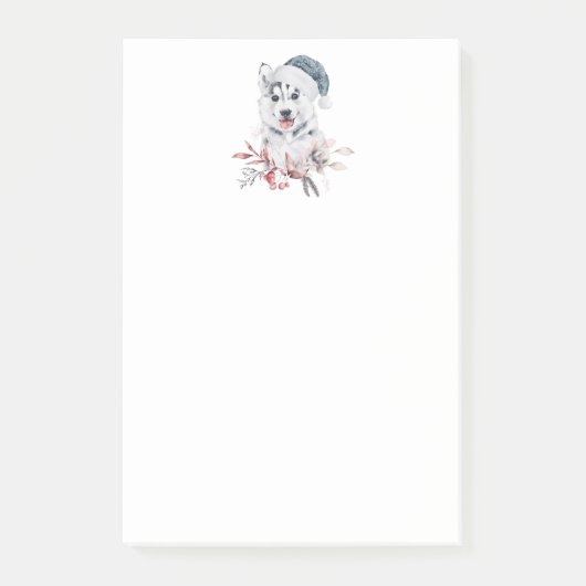 Post-it® Chien de Noël Husky dans un chapeau de Père Noël (Devant)