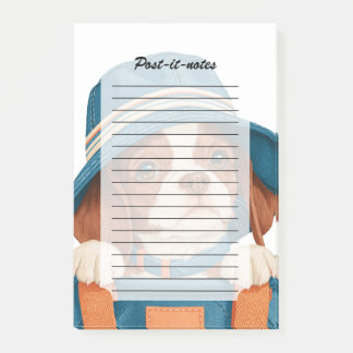 Post-it® Chien marron blanc aquarelle mignon Chapeau bleu a