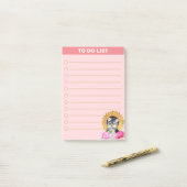 Post-it® Chien mignon avec des fleurs sur rose (Sur un bureau)