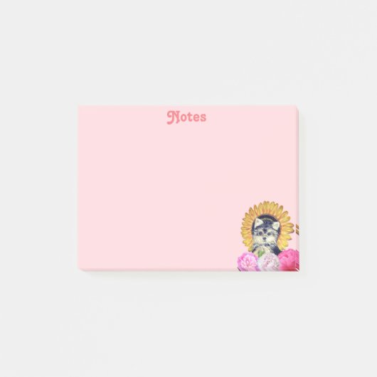 Post-it® Chien mignon avec des fleurs sur rose (Devant)