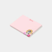 Post-it® Chien mignon avec des fleurs sur rose (Incliné)
