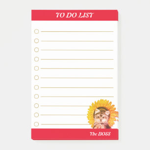 Post-it® Chien mignon avec tournesol sur liste de choses à