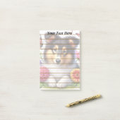 Post-it® Chien-mouton Shetland avec fleurs et papillons (Sur un bureau)