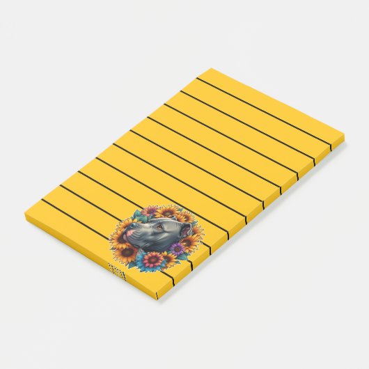 Post-it® Chien Pitbull entouré de tournesols vibrants (Incliné)