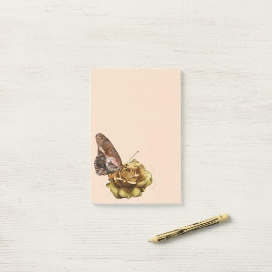 Post-it® Chien Rose d'or Papillon ailes (Sur un bureau)